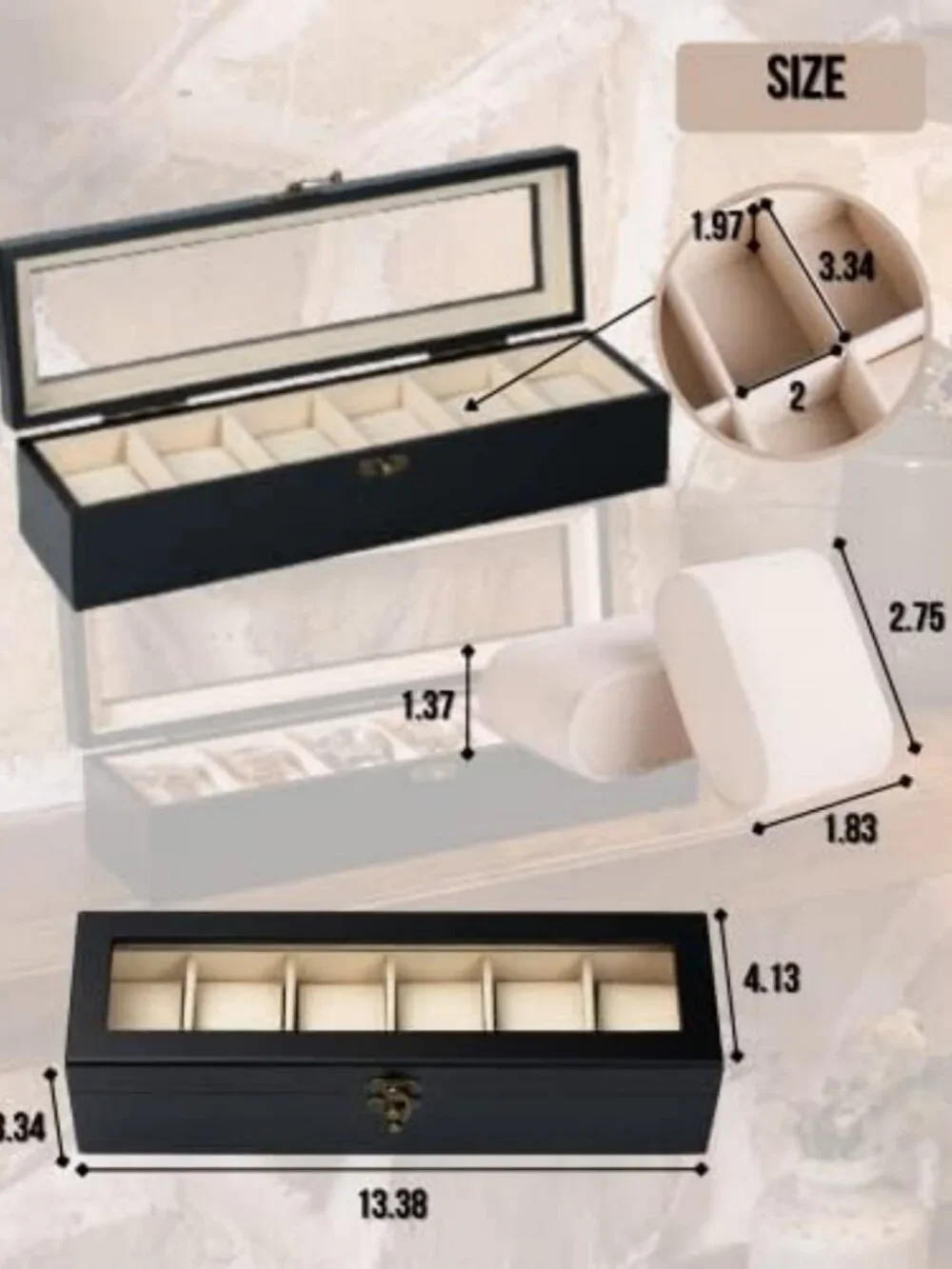 Stylish Wooden Watch Box Organizer with Glass Lid, 6-Slot Storage for Men